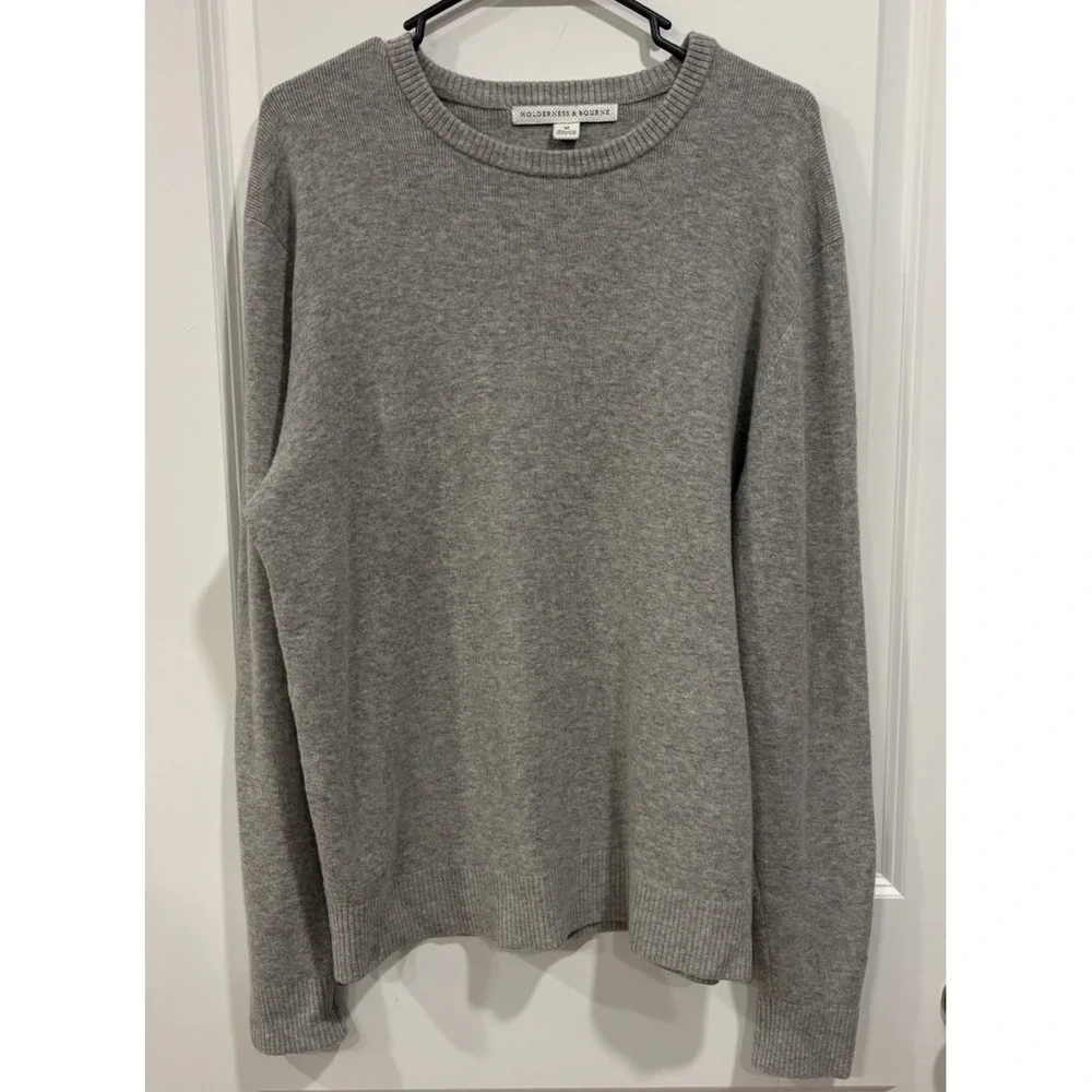 Holderness Bourne Sargent Merino Wool Cashmere Sweater Gray Tailored Mens Medium